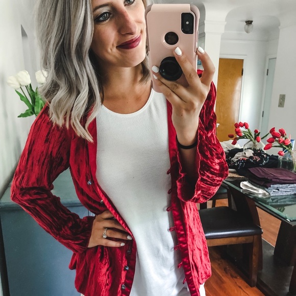 Isabella Bird Red Velvet Rayon Cardigan P - Picture 5 of 6